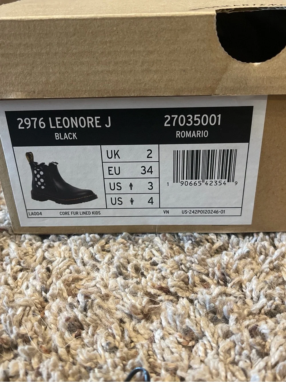 Dr. Martens Black Kids Leonore J Boots with White Polka Dots